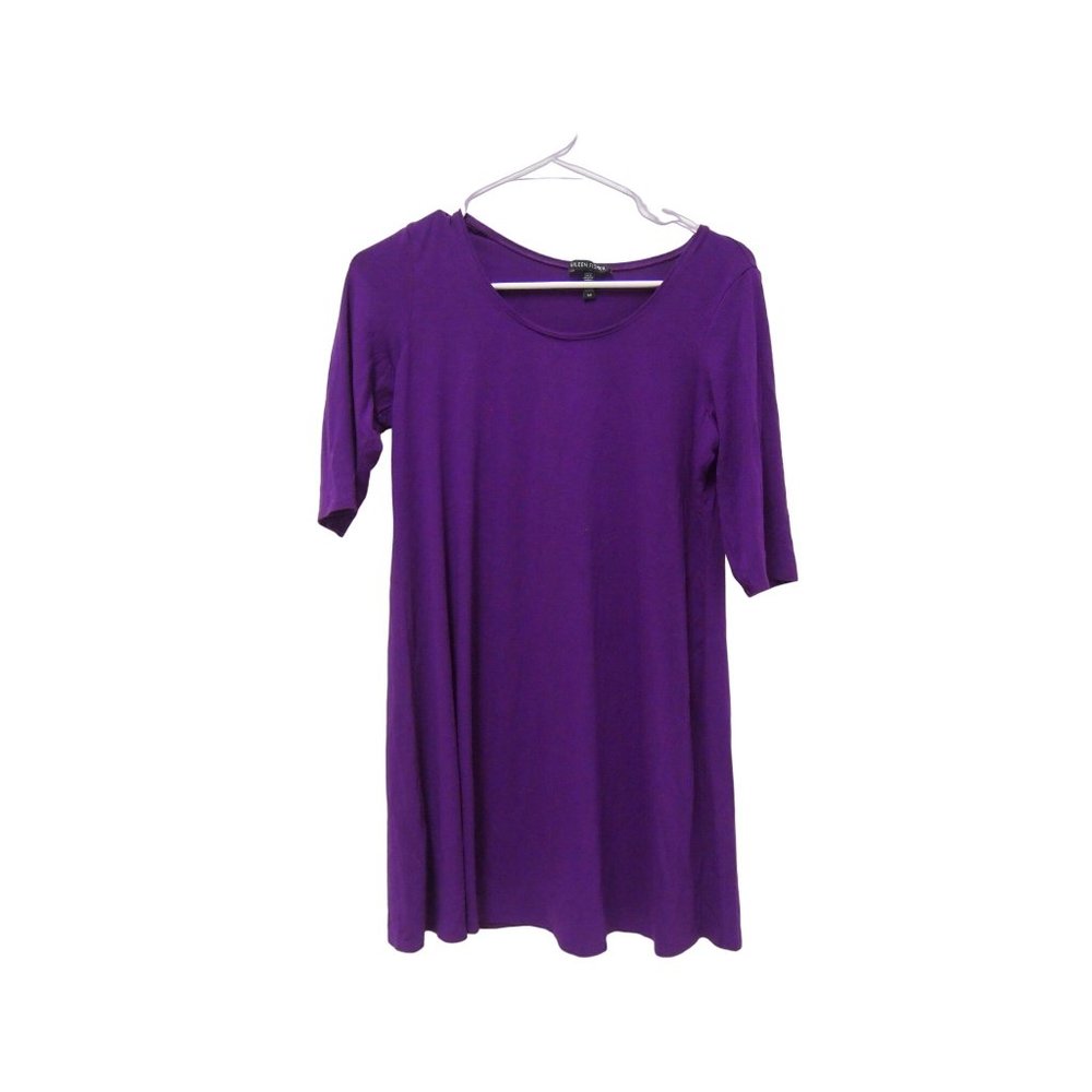 Eileen Fisher Womens Jersey Swing Dress S Purple 1/2 Sleeve Knit Mini Round Neck